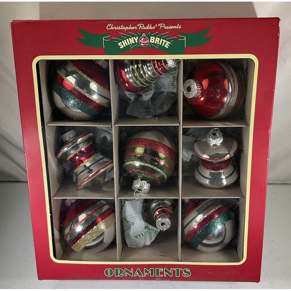 Christopher Radko Shiny Brite Lantern And Christmas Balls Ornament Set of 9